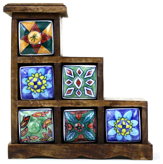 Ceramic Drawer Chest (6 Drawers), Design 2 Eclectic Accent Chests