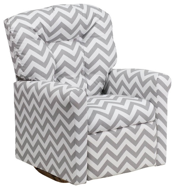 Kids Zig Zag Grey Fabric Rocker Recliner Contemporary Armchairs And Accent Chairs by