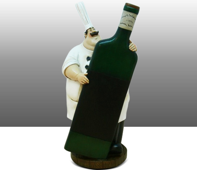 Fat Chef Kitchen Statue Holding Wine Design Chalkboard Figure Table Art