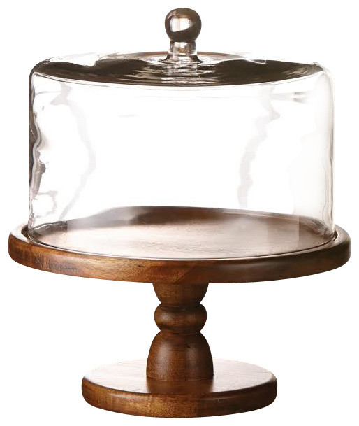 Madera Tall Wooden Cake Pedestal with Glass Dome