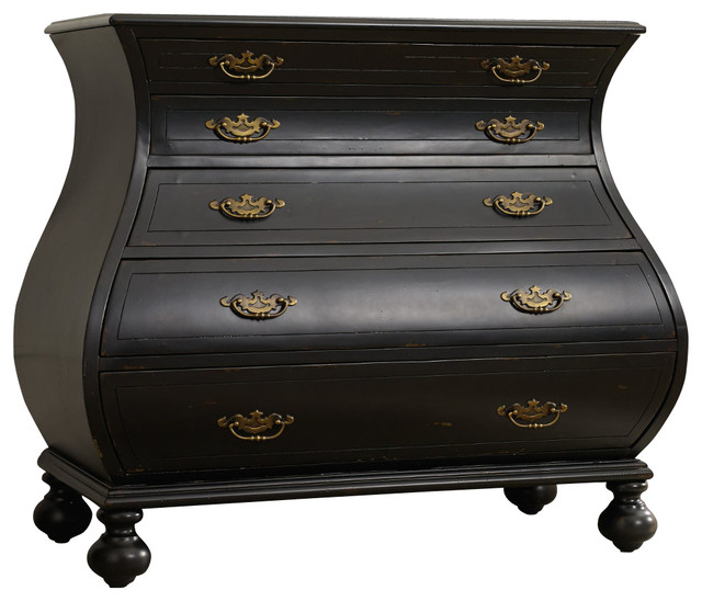 Hooker Furniture Five Drawer Black Bombe Chest Traditional Accent