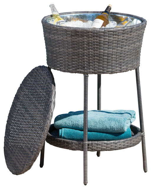 Rosin Standing Wicker Ice Bucket, Gray Contemporary Beer And Wine