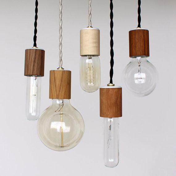 Wood Veneered Pendant Light with Bulb by Onefortythree - modern ...