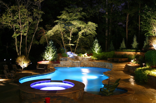 Pool area lighting ideas. Photo credit: Contemporary Pool by Woodstock Landscape Architects & Landscape Designers Artistic Landscapes