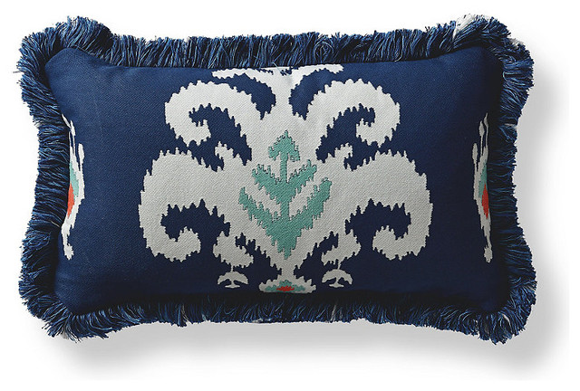 Kasuri Blue Outdoor Lumbar Pillow - Traditional - Outdoor Cushions And Pillows - by FRONTGATE