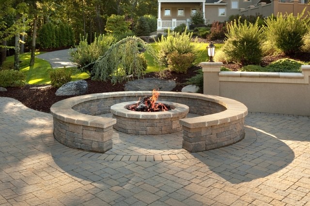 Custom Brick Patio with Fire Pit and Sitting Wall ...