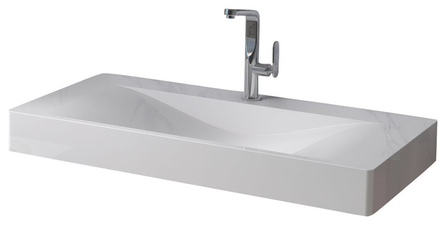ADM Matte White Wall Hung Solid Surface Sink - Contemporary - Bathroom