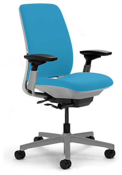 Steelcase Amia Task Chair, Platinum Base w/Arms & Soft Casters, Blue Jay - Modern - Task Chairs 