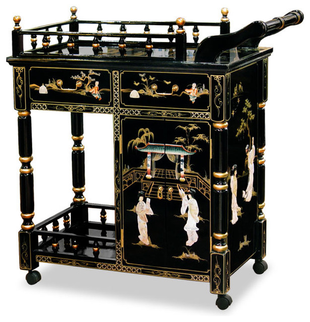 Black Lacquer Bar Cart Asian Bar Carts by Beth Connolly