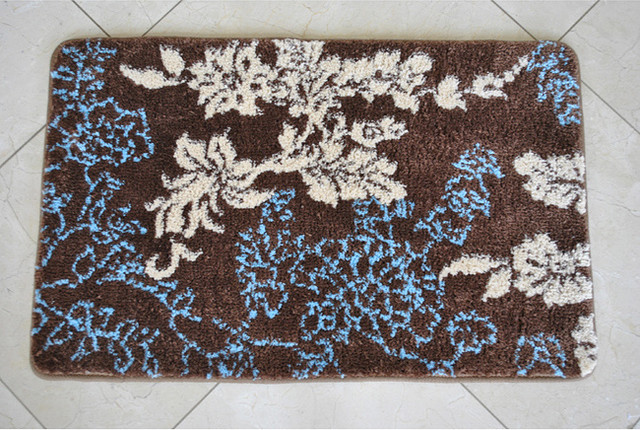 Memory Foam Brown/ Light Blue Floral 20 x 32 Bath Mat contemporary 