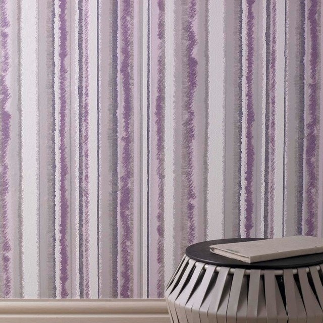 Romany Stripe Purple Wallpaper Contemporary Wallpaper by Graham & Brown