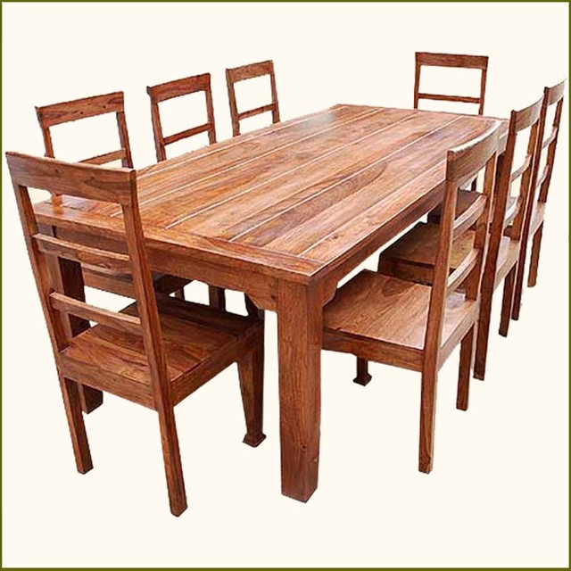9 pc Solid Wood Rustic Contemporary Dinette Dining Room Table ...