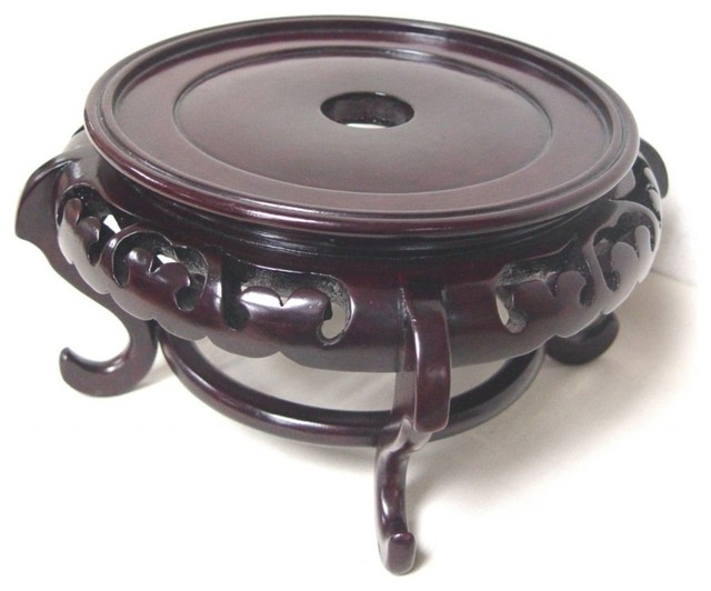 Mahogany Finish Chinese Porcelain Bowl Stand, 4 Inches Wide X 4 Inches
