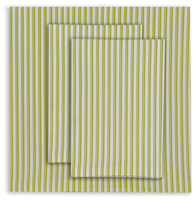 Queen Striped Sheet Set, Spring Green Contemporary Sheet And