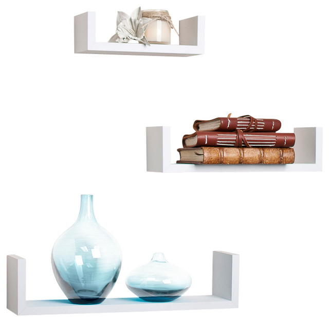 Floating 'U' Laminated Veneer Shelves (Set Of 3), White - Contemporary ...