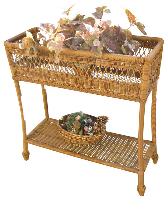 Cape Cod Wicker Rectangle Planter Natural traditionaloutdoorpots