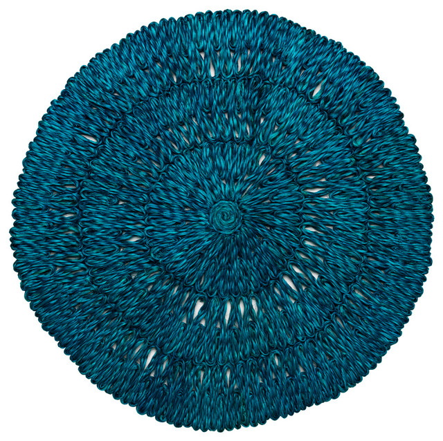 Straw Loop Round Placemat Teal Traditional Placemats