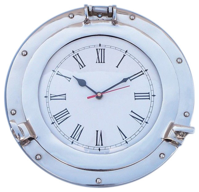 Chrome Deluxe Class Porthole Clock 12'' Nautical Wall Hanging Port