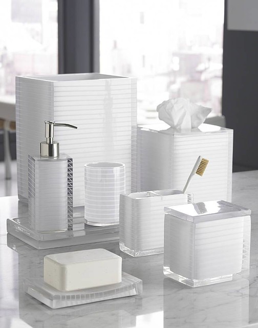 Kassatex "Mar A Lago Stripe/White" Resin Bathroom Accessories