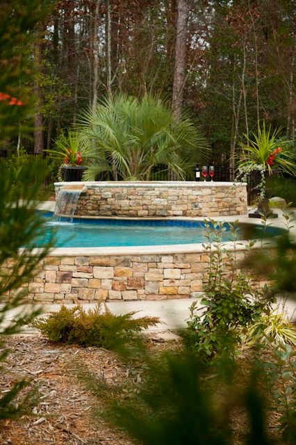 Travertine pool deck & coping Denver NC traditional pool