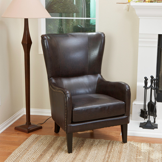 Salerno Brown Leather Studded Club Chair Contemporary