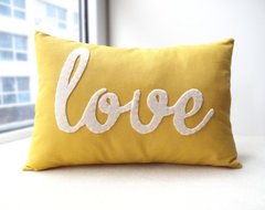 Yellow Love PIllow by Honey Pie Design modern pillows
