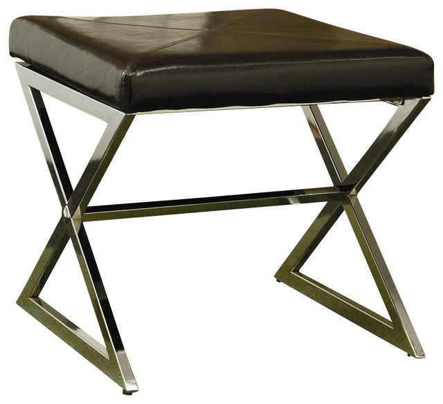 Coaster Ottoman with Metal Base and Brown Faux Leather Transitional