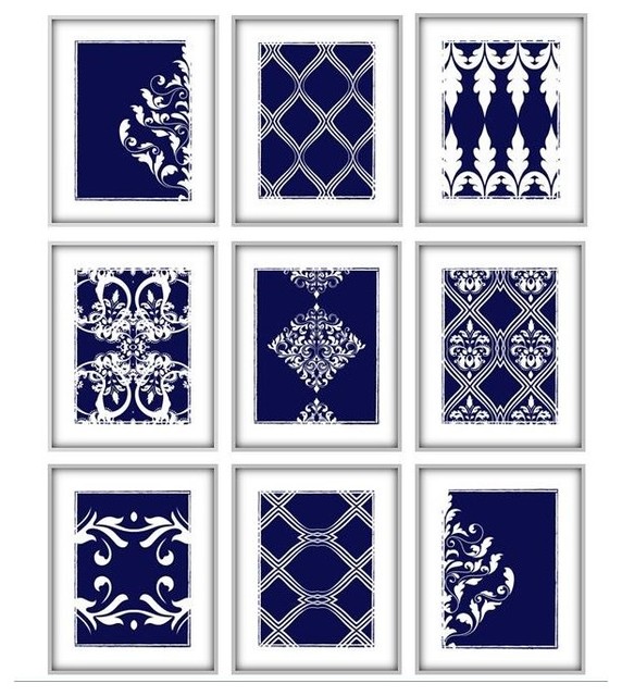 navy-blue-and-white-art-set-of-9-prints-featuring-geometric-and-damask