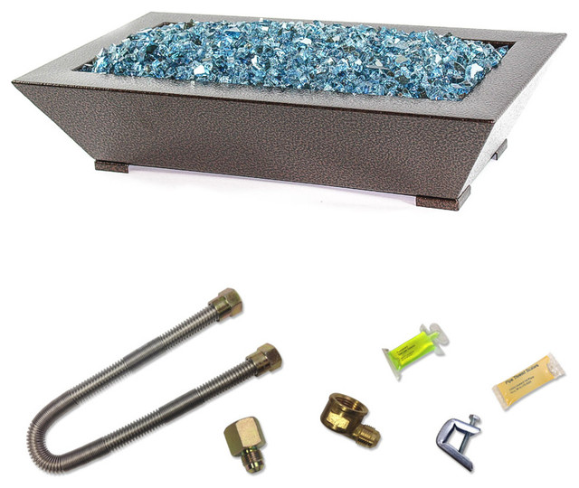 18" Dark Copper Paramount Pan Burner Fireplace Kit With Fire Glass