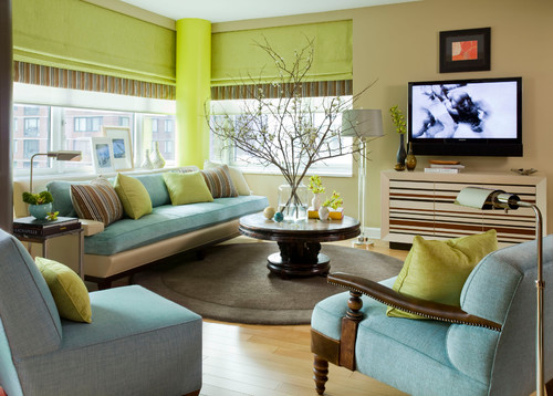 客廳窗簾顏色｜與其他傢飾用藍綠色漸變效果
