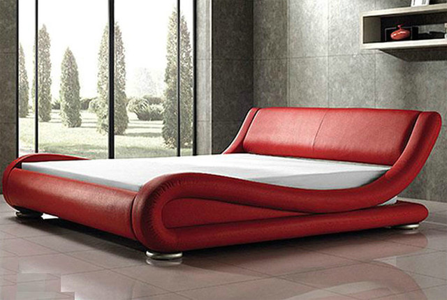 Uniquely Designed Red Leather Bed | Available in Queen and King Sizes
