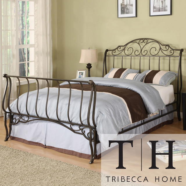 Tribecca Home Camelia Graceful Scroll Bronze Iron Full Size Sleigh Bed Contemporary Beds