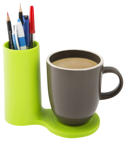 Jot Desk Coaster and Pen Holder, Green Modern Desk Accessories by