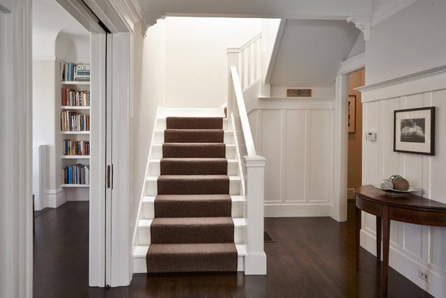 White Staircase with Carpet Runner Traditional