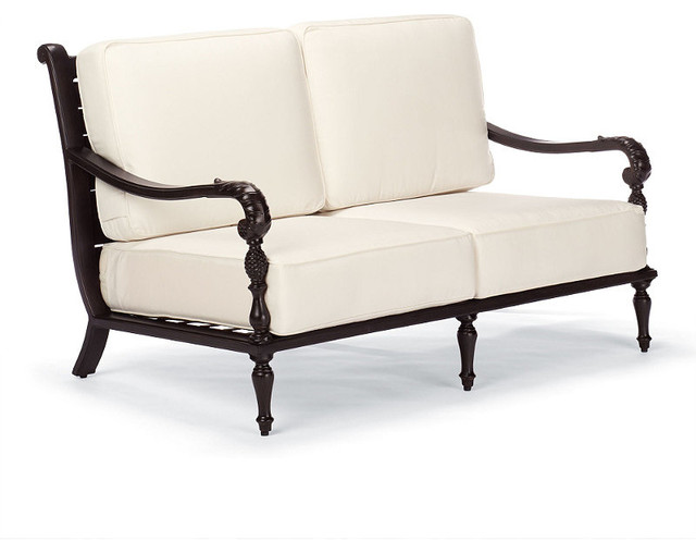 British Colonial Outdoor Loveseat with Cushions, Patio Furniture ...