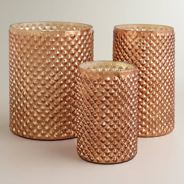 Copper Hobnail Mercury Glass Hurricane Candleholders Traditional