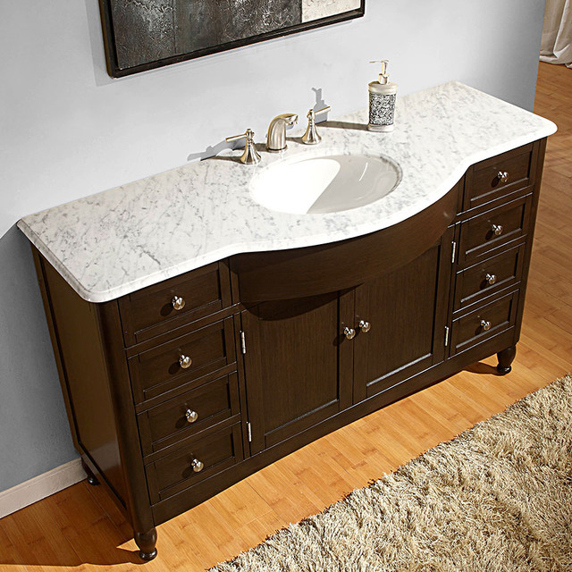 Silkroad Exclusive 58inch Carrara White Marble Bathroom 