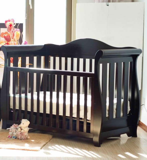 Deluxe 3 in 1 Sleigh Cot with Drawer walnut Rustic Cribs by baby
