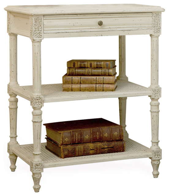 Napoleon French Country Old Creme Caned Nightstand Side Table