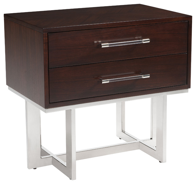 Balmour Modern Classic Espresso Stainless Steel Lucite Rod Nightstand