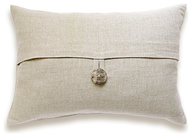 Natural Beige Textured Linen Lumbar Pillow Cover Shell Button 12x18 inch DREA DE