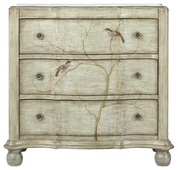 HandPainted Bird Chest 3Drawer, Gray Traditional Accent Chests