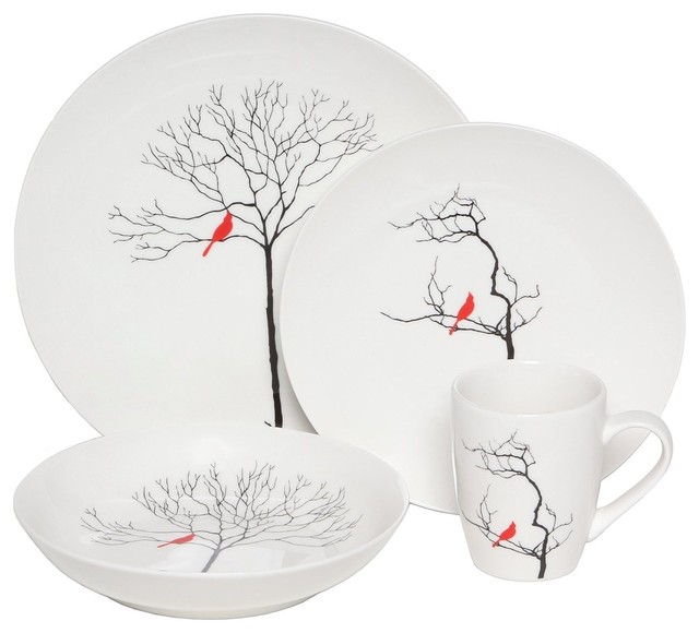 Melange Bird in Forest 16-piece Premium Dinnerware Place Setting - Contemporary - Dinnerware