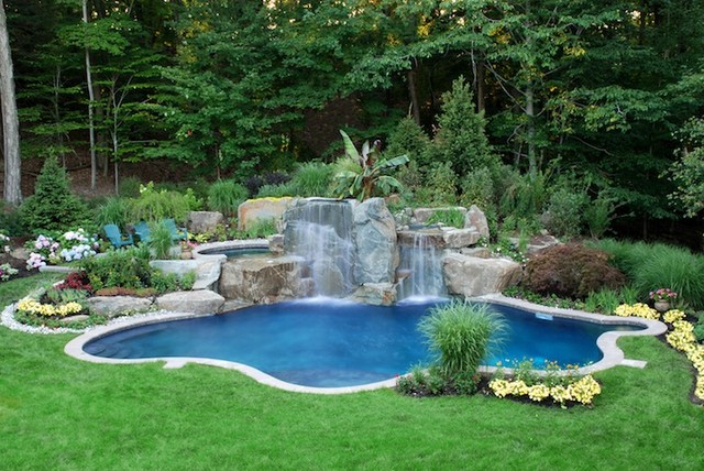 Natural Backyard Swimming Pool Waterfall Design- Bergen County NJ ...