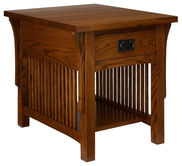 Arts and Crafts End Table w Drawer (Golden Oak) Traditional Side