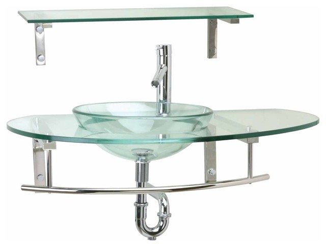 Vessel Sinks Clear Helsinki Wall Mount Vessel Sink & Shelf ...