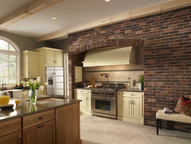 Brick Kitchen Accent Wall - traditional - kitchen - by Eldorado Stone
