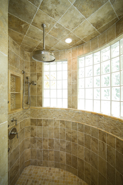Master Bath Shower with Extensive use of Onyx - traditional ...
