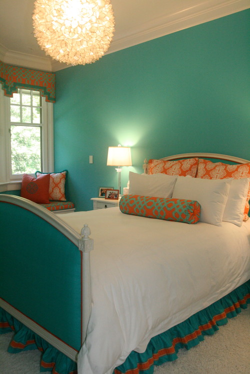 Orange And Turquoise Bedroom By courtney kleeman design
