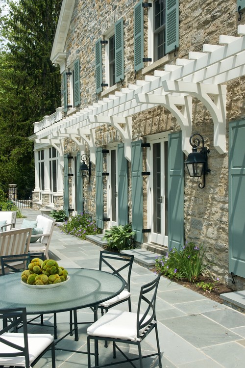 Gorgeous exterior with pale turquoise shutters and the answer to... Why does my favorite color stress me out?